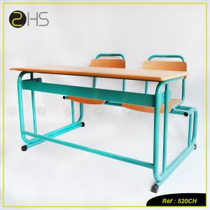 Pupitre biplace attenant avec 2 chaises et casier ouvert- réf 520CH